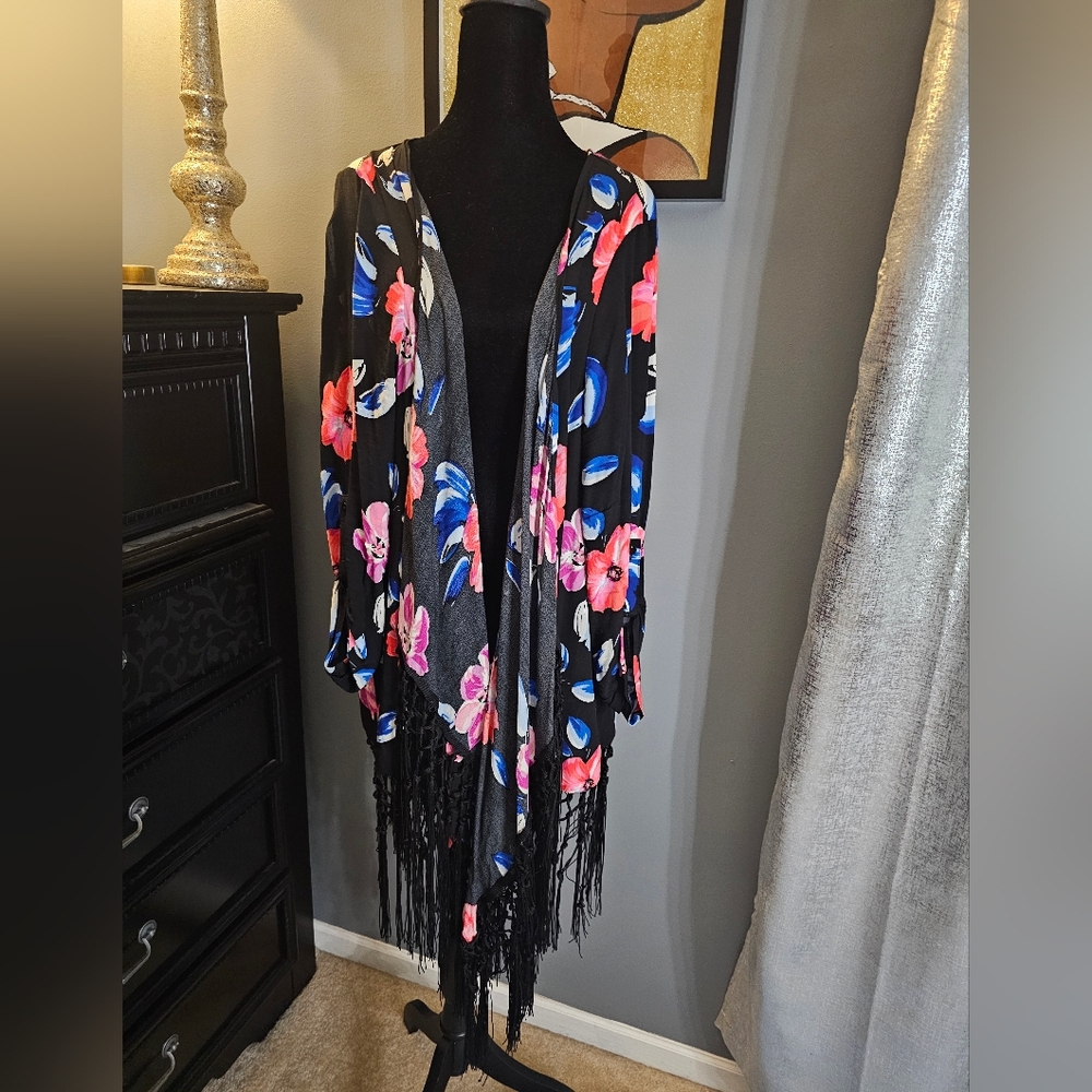 Torrid Black Floral Fringe Sweater
